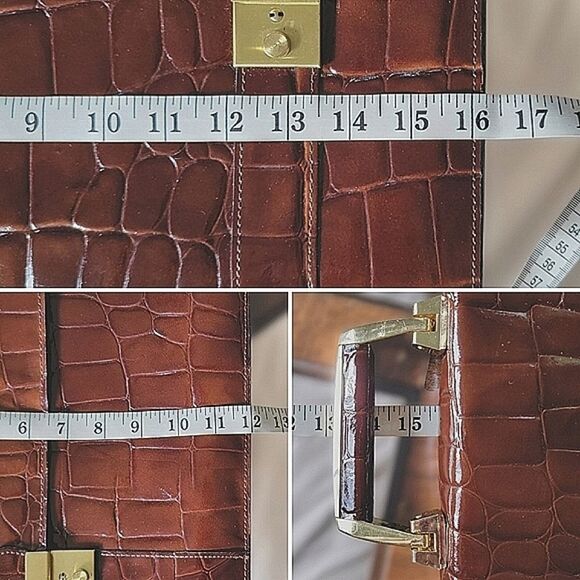 Vtg 80s chestnut croc embossed patent leather shoulder satchel - Picture 5 of 15